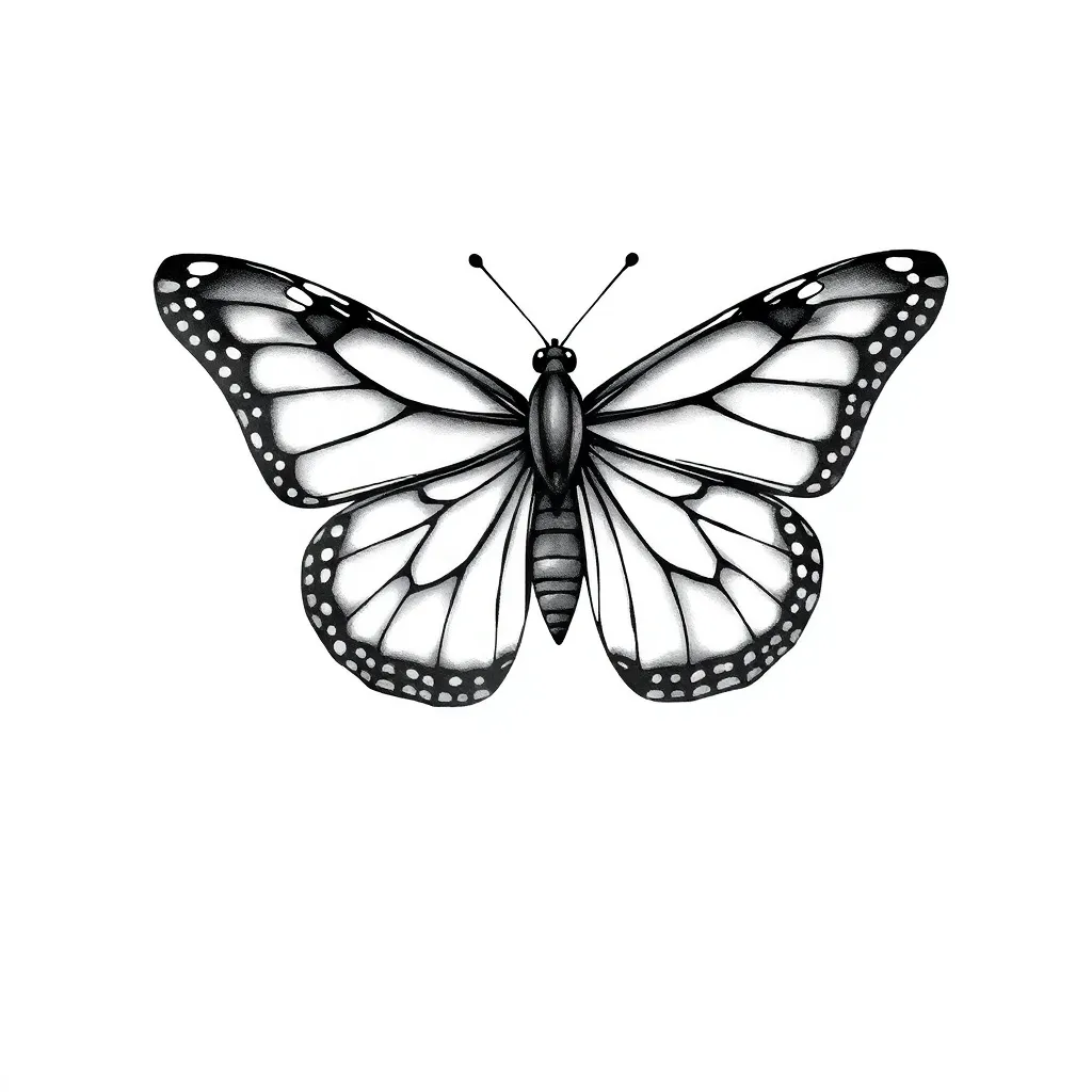 Uma borboleta monarca em linha fina cujo asa direita se transforma em engrenagens de relojoaria intrincadas e peças mecânicas, misturando detalhes orgânicos e mecânicos.