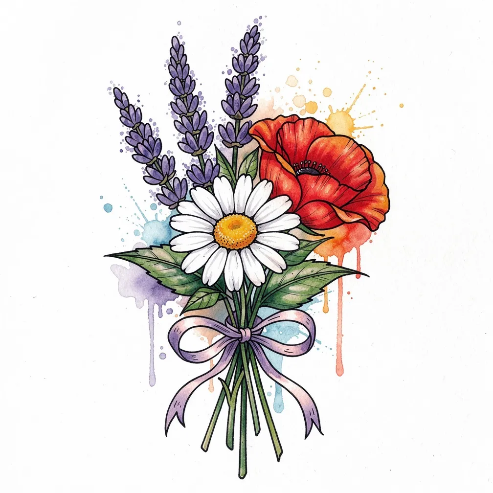 O se fusi fugālā‘au ua vali i le vai, e iai lavender, fugālā‘au daisī ma poppy, ua nonoa i se lipine e tafe malie, fa‘atasi ai ma lanu māfanafana ua salalau ma ni laina mama e fa‘aopoopo ai fa‘amāmā.