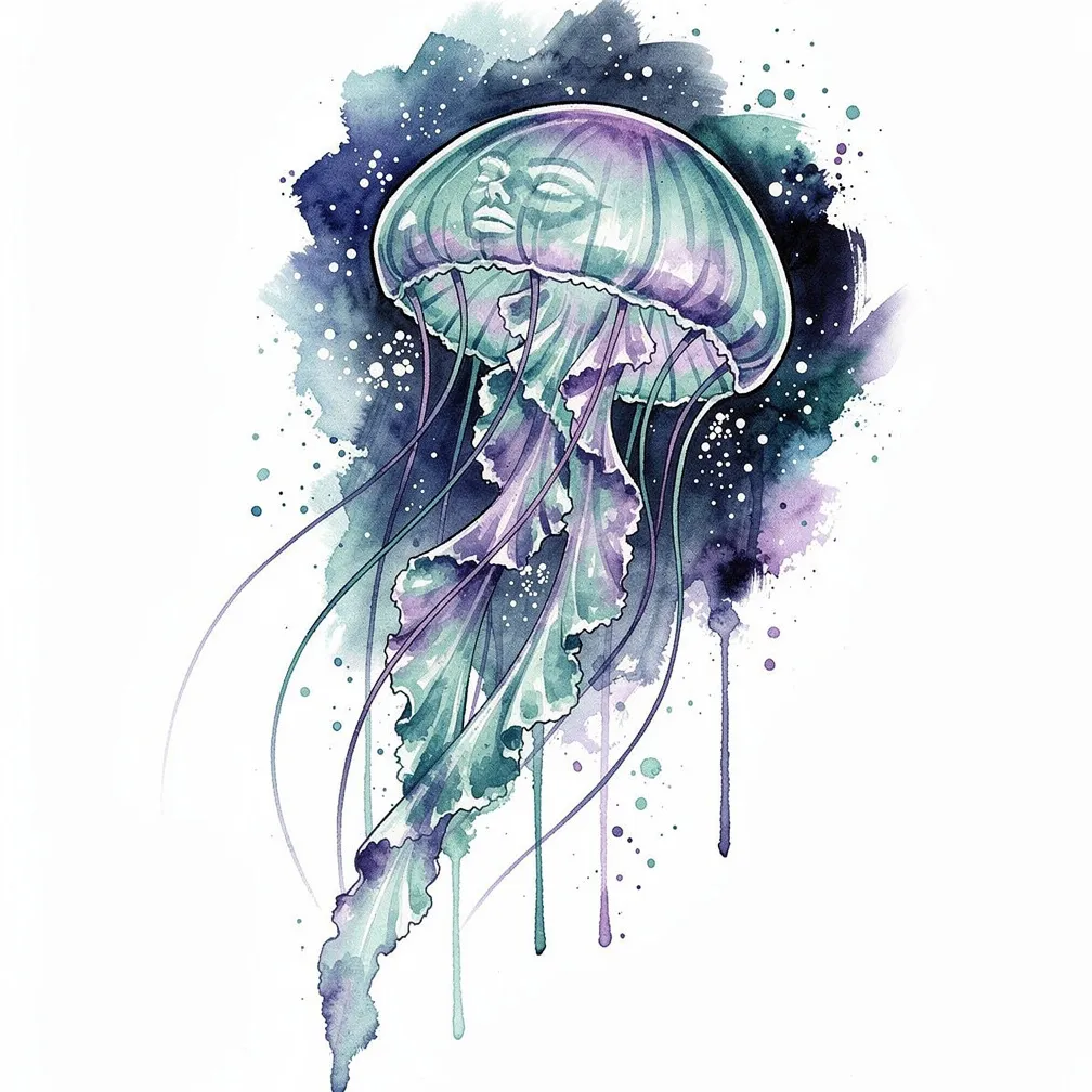 O se iʻa sami (jellyfish) mālōlō ola ua vali i le vali vai, o lo‘o se‘e filemu i le pogisa loloto o le vasa, ma ona 'au uumi o lo‘o susulu, fa‘atasi ai ma ni fasimea laiti o le malamalama o lo‘o si‘o‘