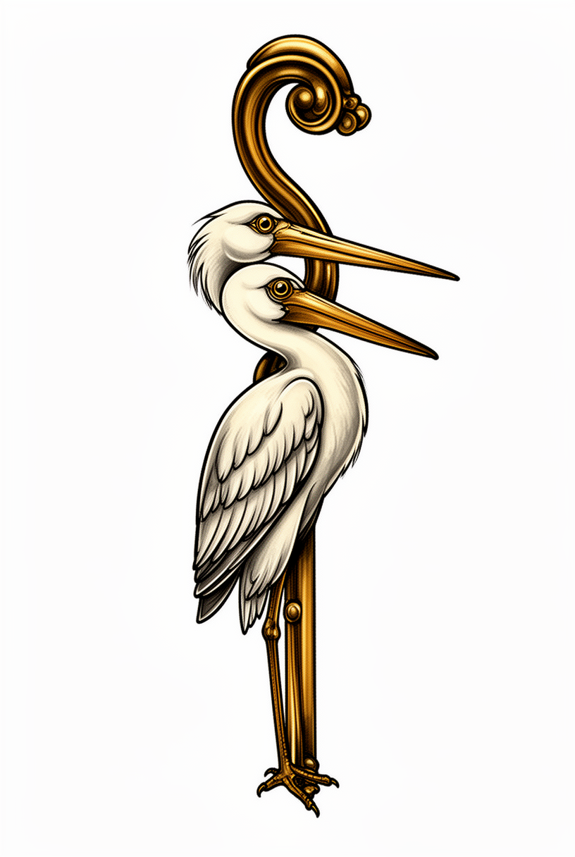 A neo-traditional spoonbill talisman formed from an antique brass curtain tieback, with a long bill, tucked wings, and a calm watchful face.