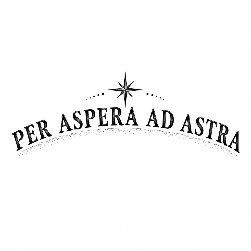 Elegant lettering of the Latin phrase 'Per Aspera Ad Astra' meaning through hardships to the stars.