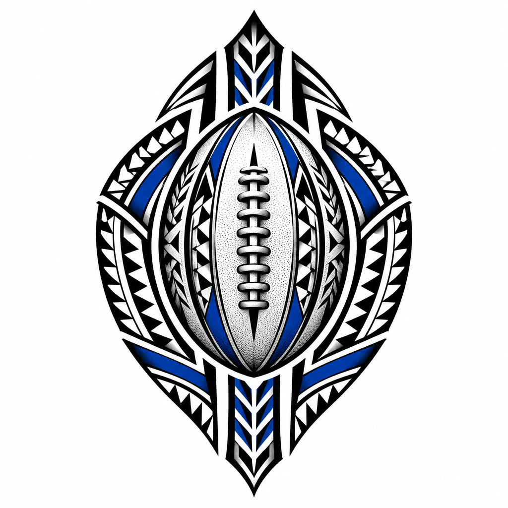 A tribal Samoa rugby-inspired tattoo design with bold Polynesian patterns and a strong athletic warrior feel.