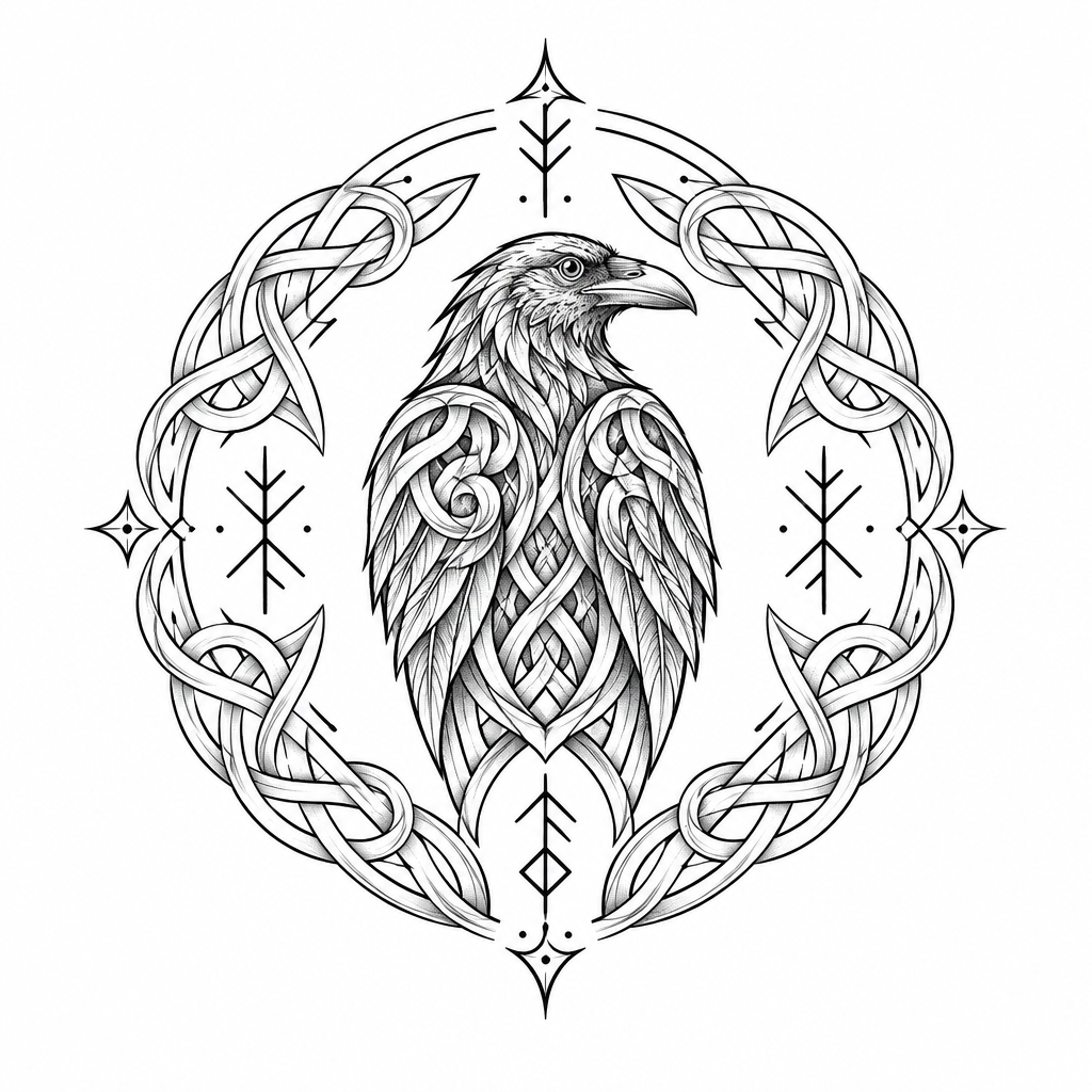 A thin-line Nordic-inspired tattoo design with clean, minimal geometric linework for the arm.